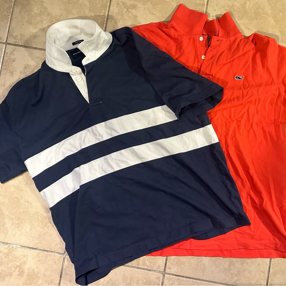 Bundle of 2 Polos: Abercrombie & Fitch Rugby + Vineyard Vines Logo Shirt Size L